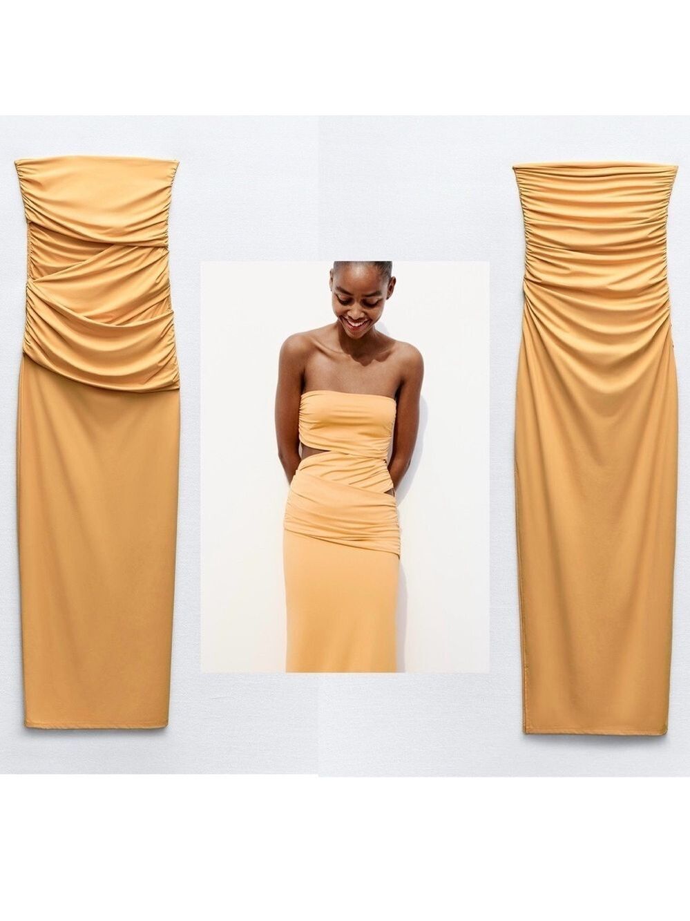 Zara orange strapless Cut-Out bodycon bandeau tube midi dress Limited Edition